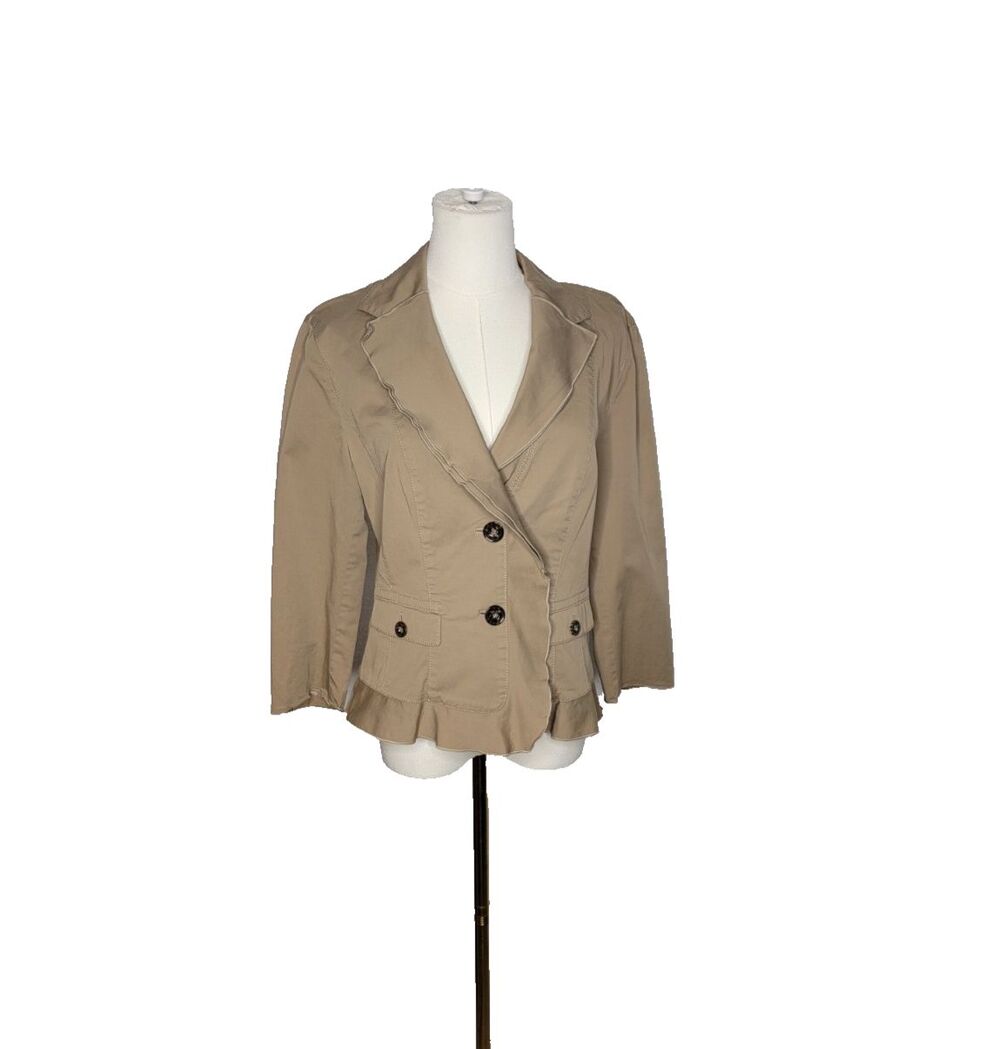 Marc Cain Women's Two Button 3/4 Sleeve Beige Blazer Jacket Lightweight Stretch